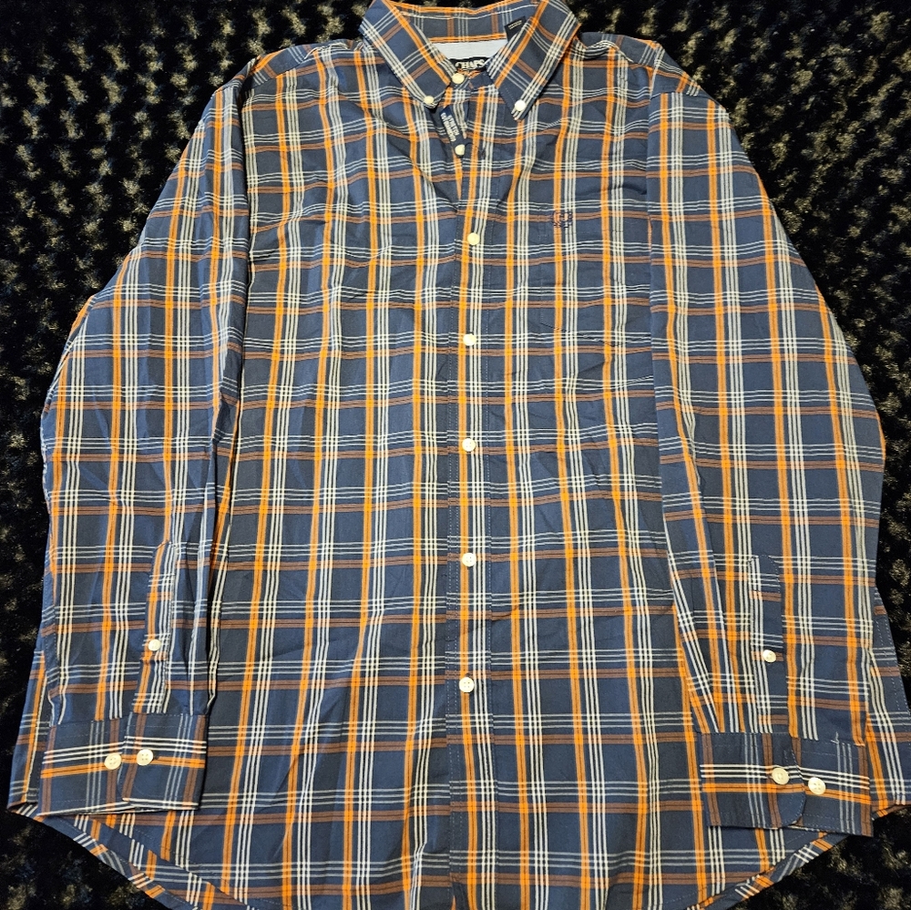 Chaps Easy Care Woven Shirt Mens 2XB Big & Tall Plaid Estate Blue NEW w/ Tag